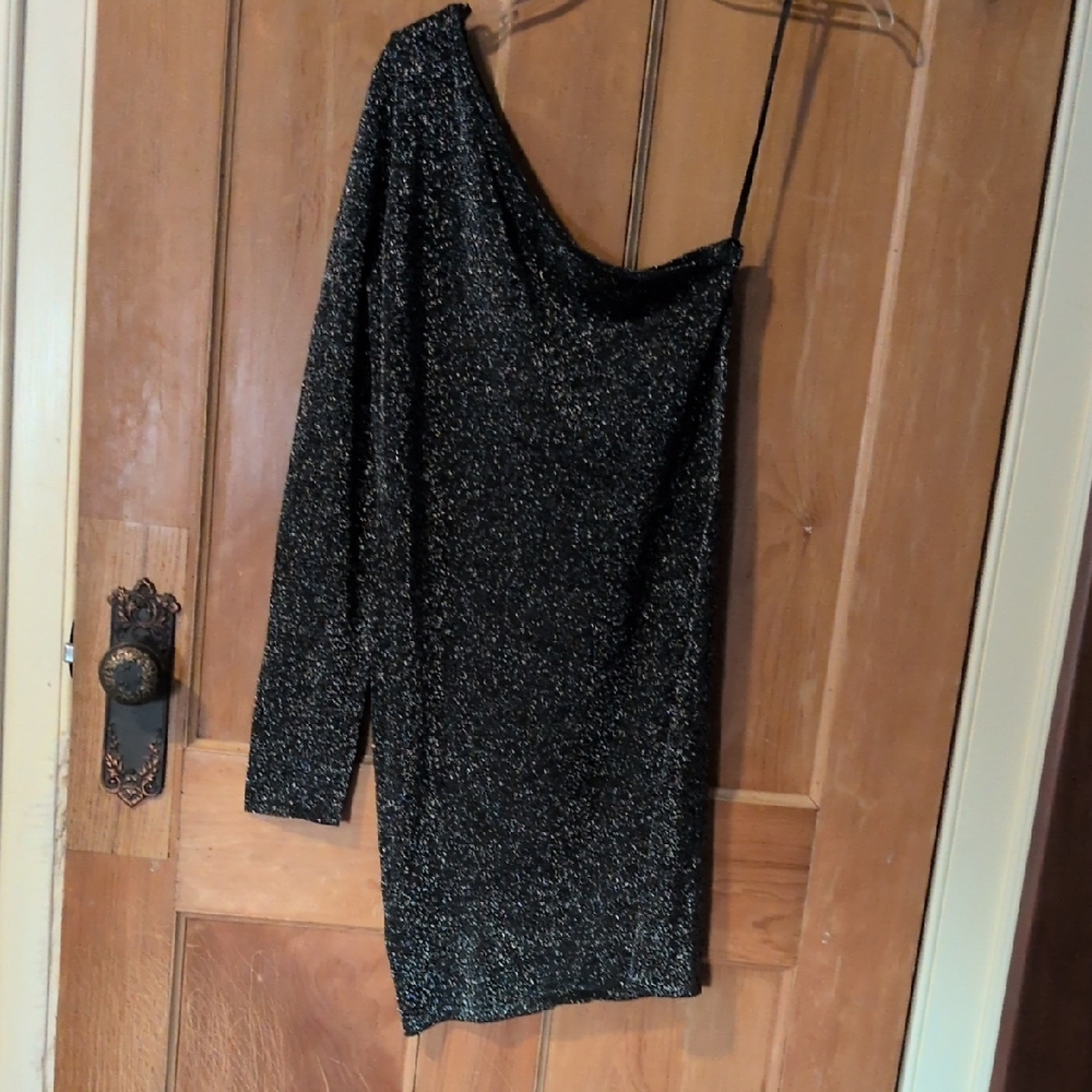 BCBGMaxAzria Black Sparkle One-Shoulder Dress